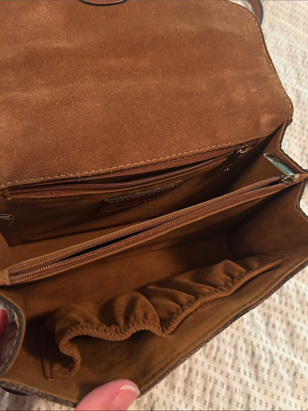 Patricia Nash Tan Brown Leather Satchel with Turn-Lock Accent - Picture 4 of 5